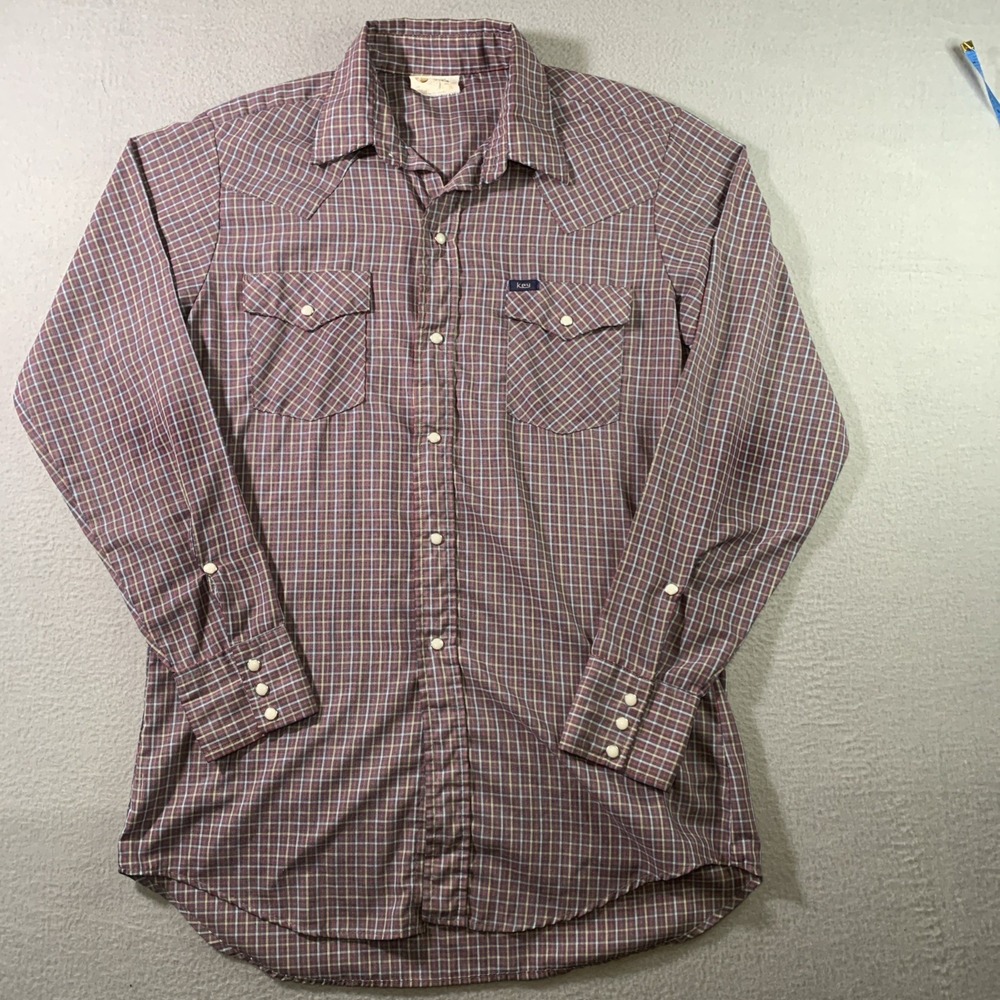 Vintage Key Imperial Shirt Pearl Snap Plaid 16/36  Long Made In USA